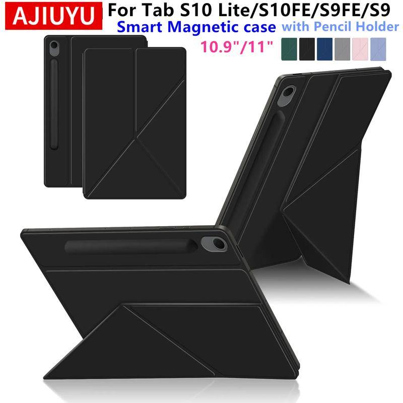 För Samsung Galaxy Tab S10 Lite 10,9 tum S7 S8 Magnetiskt vikbart fodral för Tab S9 FE 10,9 11 12,4 tum S11 Ultra 14,6  Fodral med pennhållare mörkgrö
