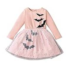 YANFJHV jeanskjol kvinnor flickor småbarn långärmad halloween fladdermustryck mesh tyll prinsessklänning, ROSA, 4-5 år