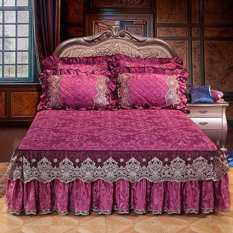 Lyxig Tjock Sammet Kviltat Överkast Vinter Snabbt Värmande Plysch Sängkappa King Dubbelsäng Överkast Inkluderar ej örngott 1pc skirt 180x200cm