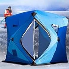 3-4 Person Ice Fishing Tent, Portable Ice Fishing Shelter, Thermal Ice Fishing Shanty, Insulated Ice Fishing Shelter, with Insulated Layer, for Winter Fishing,Blue