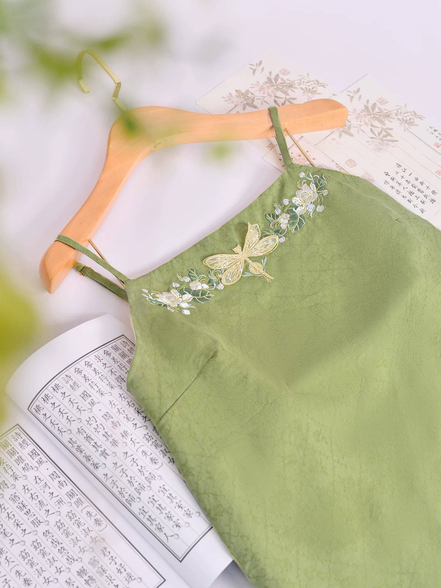 Hanfu Embroidered Sling Top | Cat Print Camisole Vest | National Style Daily Wear - Douniang Pear Blossom Sling (spot L size polyester lining) / XL (XL)