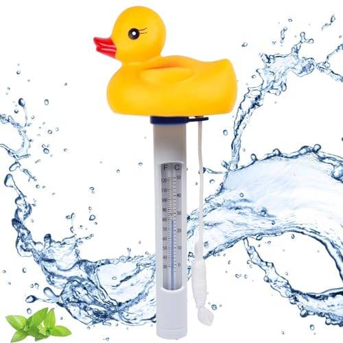 Termometer pool, pooltermometer lätt att läsa, flytande vattentermometer, vattentemperaturtermometer för pooler och spa, flytande pooltermometer med sträng okrossbar vattentermometer