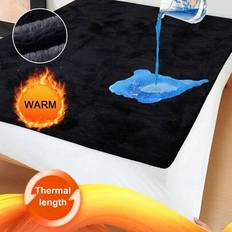 1pc Flannel Plush Mattress Cover - 100% Waterproof Medium-Sized Double Bed Bed Skirt - Luxurious Hotel-Style, Warm, Comfortable, Soft, With Super-Deep - Black - Multi-size