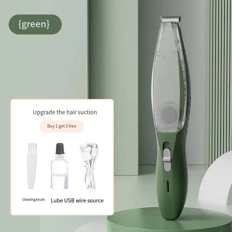2-in-1 Pet Hair Clipper with Built-In Vacuum — Professional Grooming Trimmer for Dogs & Cats - green