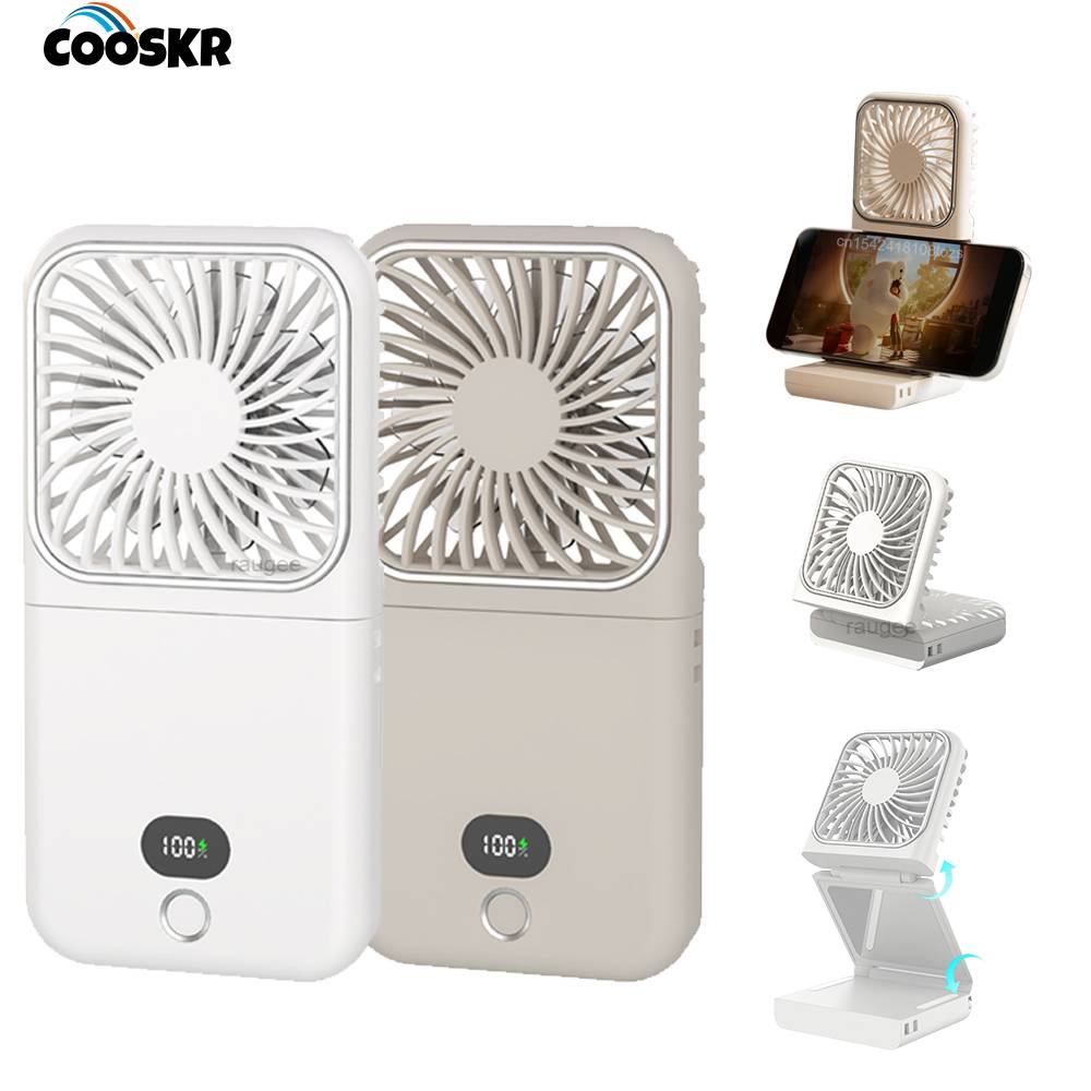 Mini Fan Portable Foldable Desk Fan 2500mAh Rechargeable 4 Wind Speed Air Cooling Fan with Phone Stand Outdoor Hanging Neck Fan