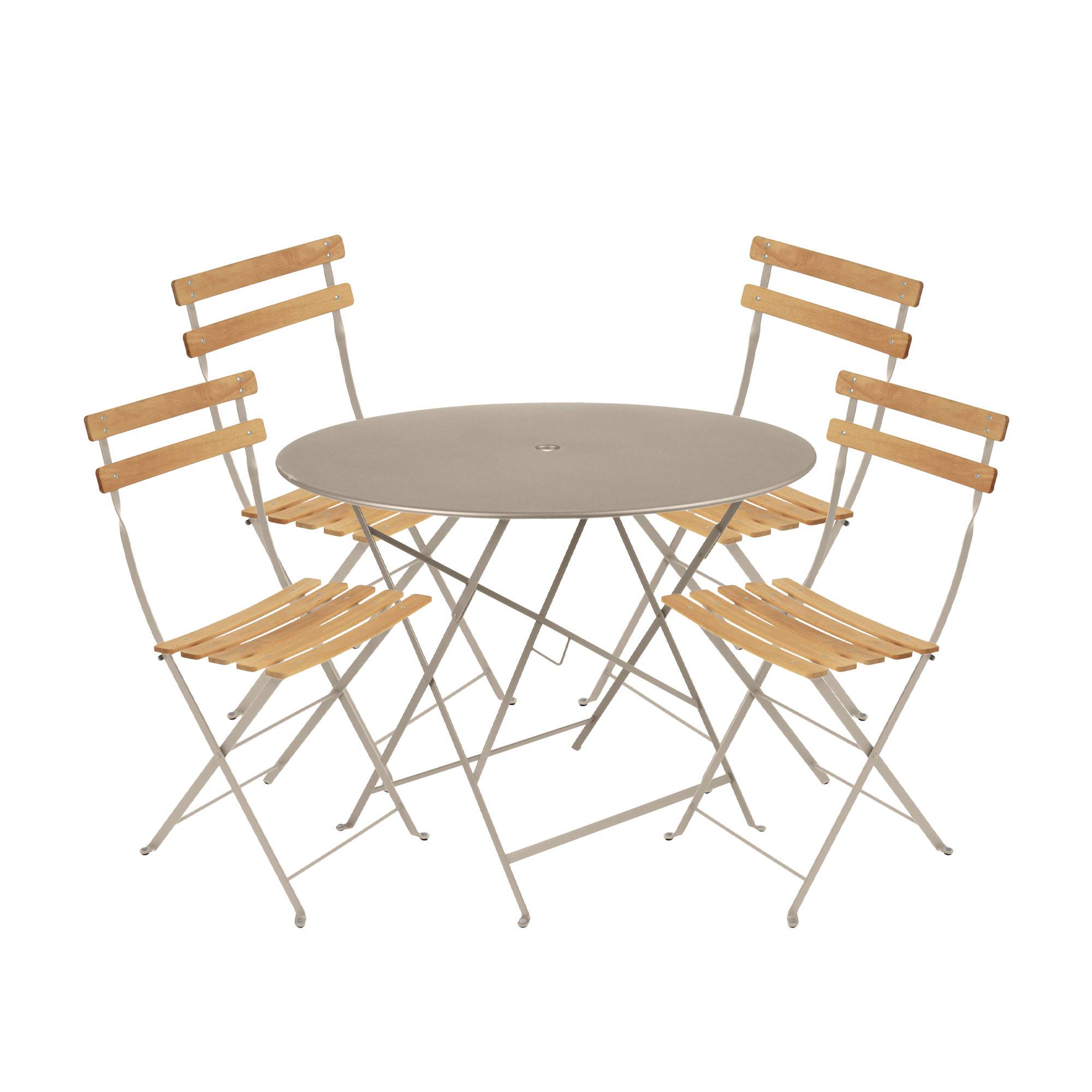 Fermob - Bistro matgrupp Ø96cm & 4 trä stolar nutmeg - Matgrupper utomhus