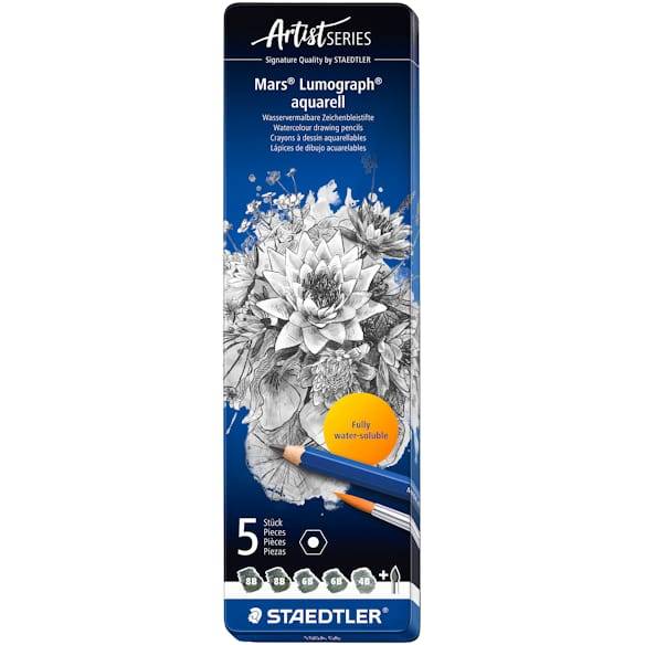 Blyertspenna Mars Lumograph Aquarell+pensel ass (5) 10st