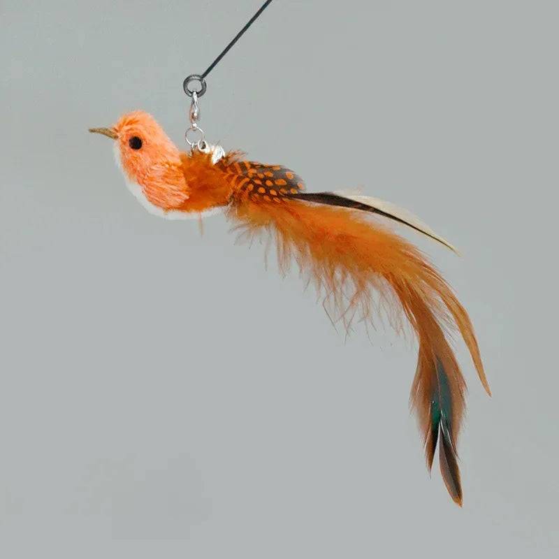 Interactive Bird Feather Wand Cat Toy with Bell - Teaser Stick for Kittens - Orange / 1 Pc (1 Pc)