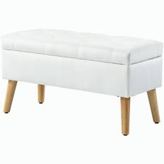 Bænk med Opbevaring Fløjl Hvid med Træben 80 x 35 x 40 cm
