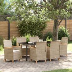 vidaXL 7 deler have spisestel med puder beige poly rattan