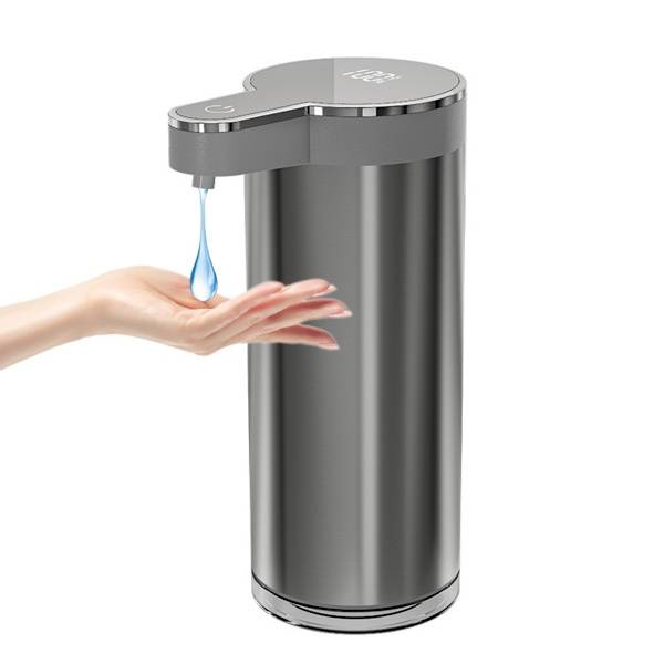 Rostfritt stål grå beröringsfri automatisk tvålpump med sensor 400ml USB-uppladdningsbar handsfree 0,3s snabb dosering