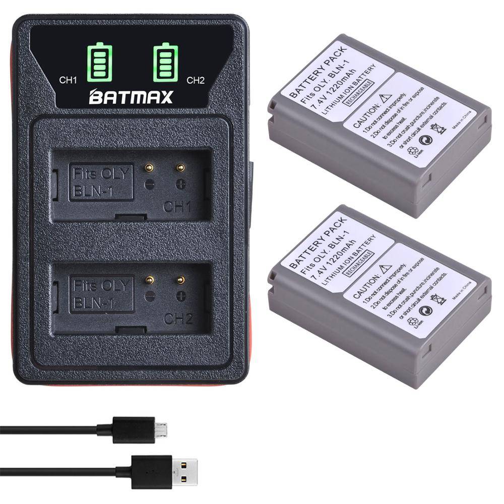2x miljarder -1 ps miljarder 1 ps- miljarder 1 batteri + led inbyggd usb-dubbelladdare för olympus om-d e -m1, olympus pen f, om-d e -m5, pen e -p5, om-d