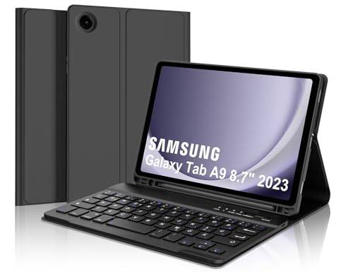 IVEOPPE Fodral med tangentbord för Samsung Galaxy Tab A9 8,7 tum, magnetiskt avtagbart QWERTZ tangentbord Galaxy Tab A9 2023, svart
