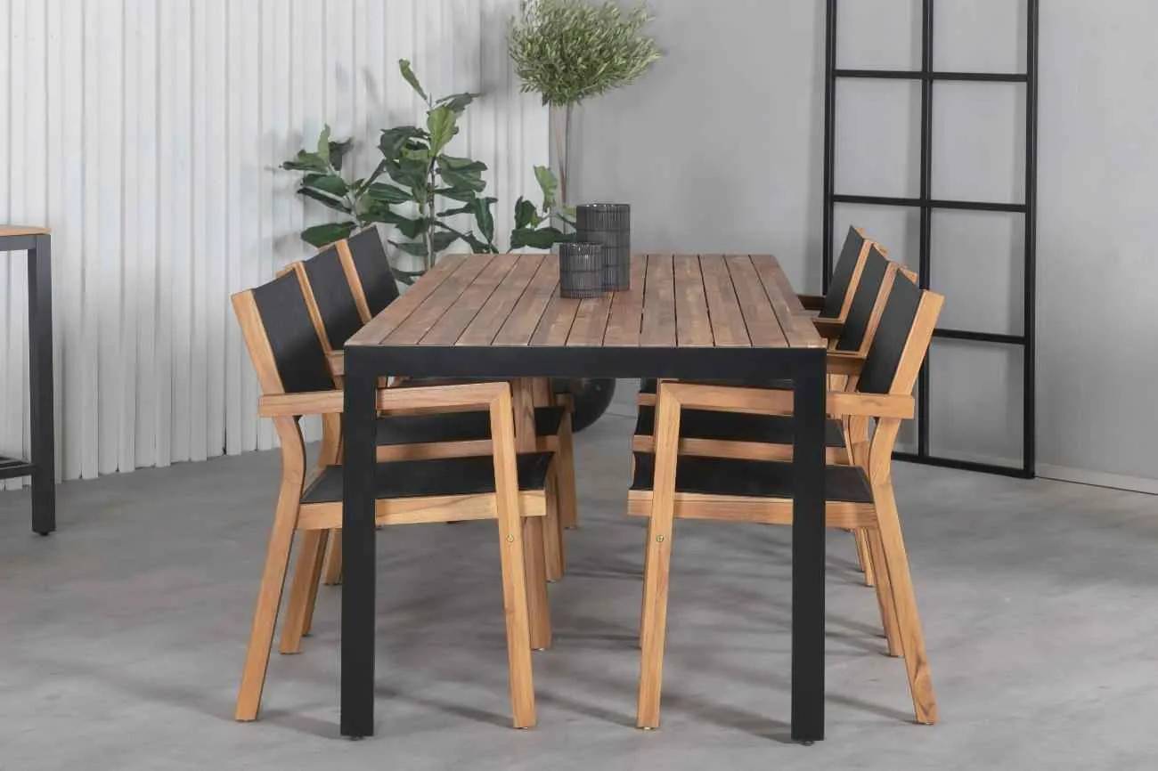 Bois & Venice - 90×205 cm med 6 stolar - Matgrupper utomhus - svart/natur.