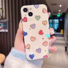 För iPhone 14 Rhinestone Decor Blu-ray IMD Love Heart Pattern Bakstycke Stötsäkert TPU-fodral - Multi