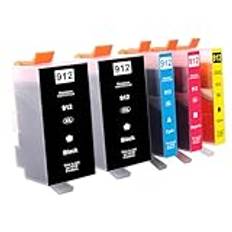 5 x 912 XL 912XL patroner värdepaket kompatibel med HP 912 bläckpatroner för HP OfficeJet 8010 8012 8013 8014 8015 8017 OfficeJet Pro 8020 8021 8023 8024 8025, Ej tillgängför HP+ e