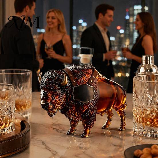 Kreativ Glasflaska formad som en Tjur, Whiskeykaraff, 3D-skulptur, Dekorativ Lyxig Jubileumspresent för Män, Spritbehållare, Hembarinredning transpare