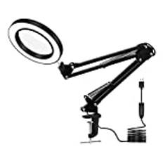 zalati Förstoringsskrivbordslampa med klämma, 5x förstoring, 10 ljusstyrkor, dimbar förstoringsglas, LED-lampa, 43 cm/17 tum justerbar svängbar arm för inomhushantverk