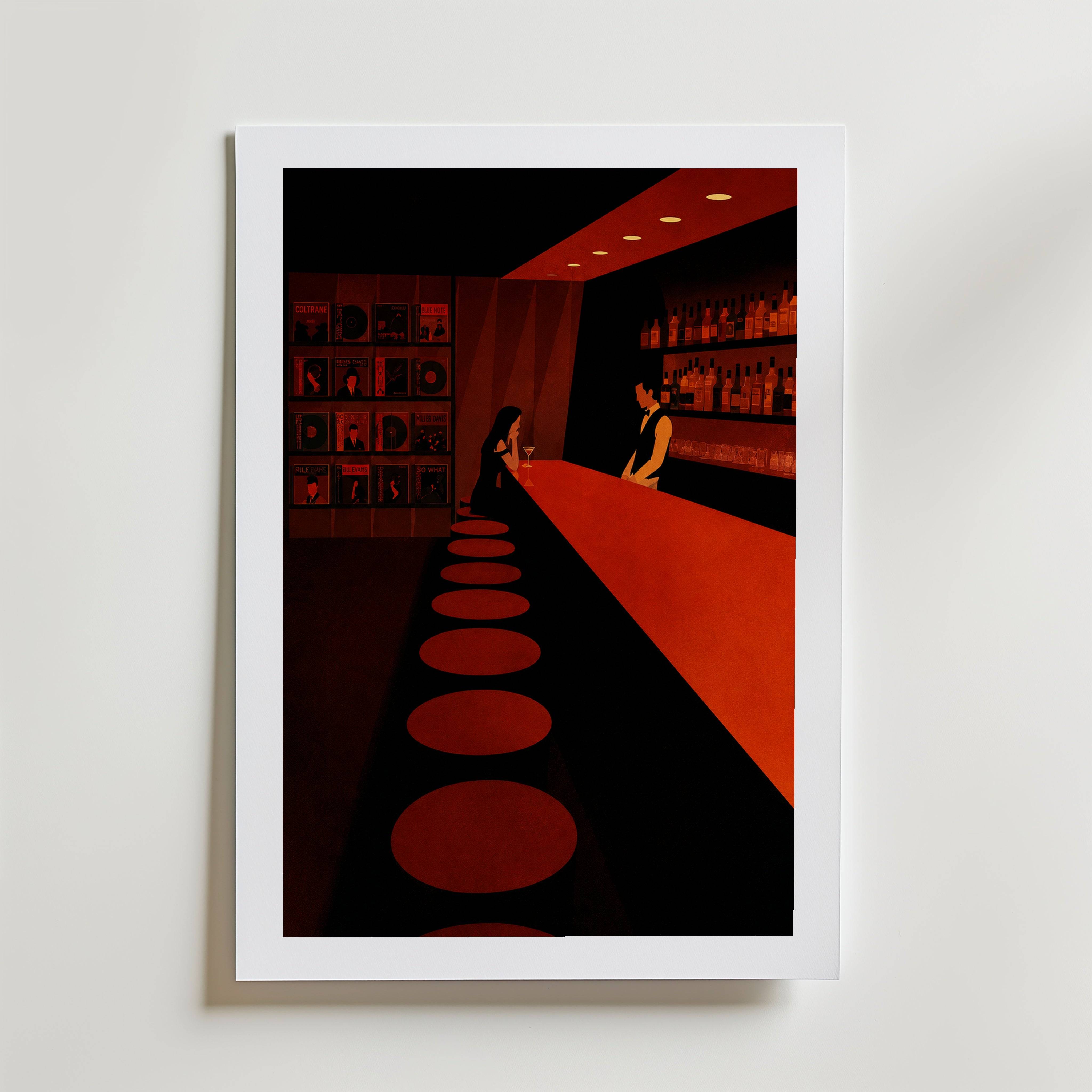 Alone at the Bar Poster - Fine Art Poster 70x100 cm Med passepartout