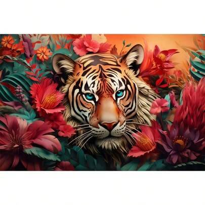 1 st DIY 5D diamantmålning-kit med tigermönster, rund full diamant, mosaikpyssel, väggdekor för hemmet, utan ram (30*40,40*50,20*30)