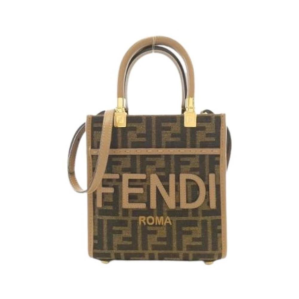 Fendi Vintage Pre-owned Sunshine Shopper Small Canvas Calf Leather Tote Bag - Vintage - Dame - Brun - ONE SIZE - Uld