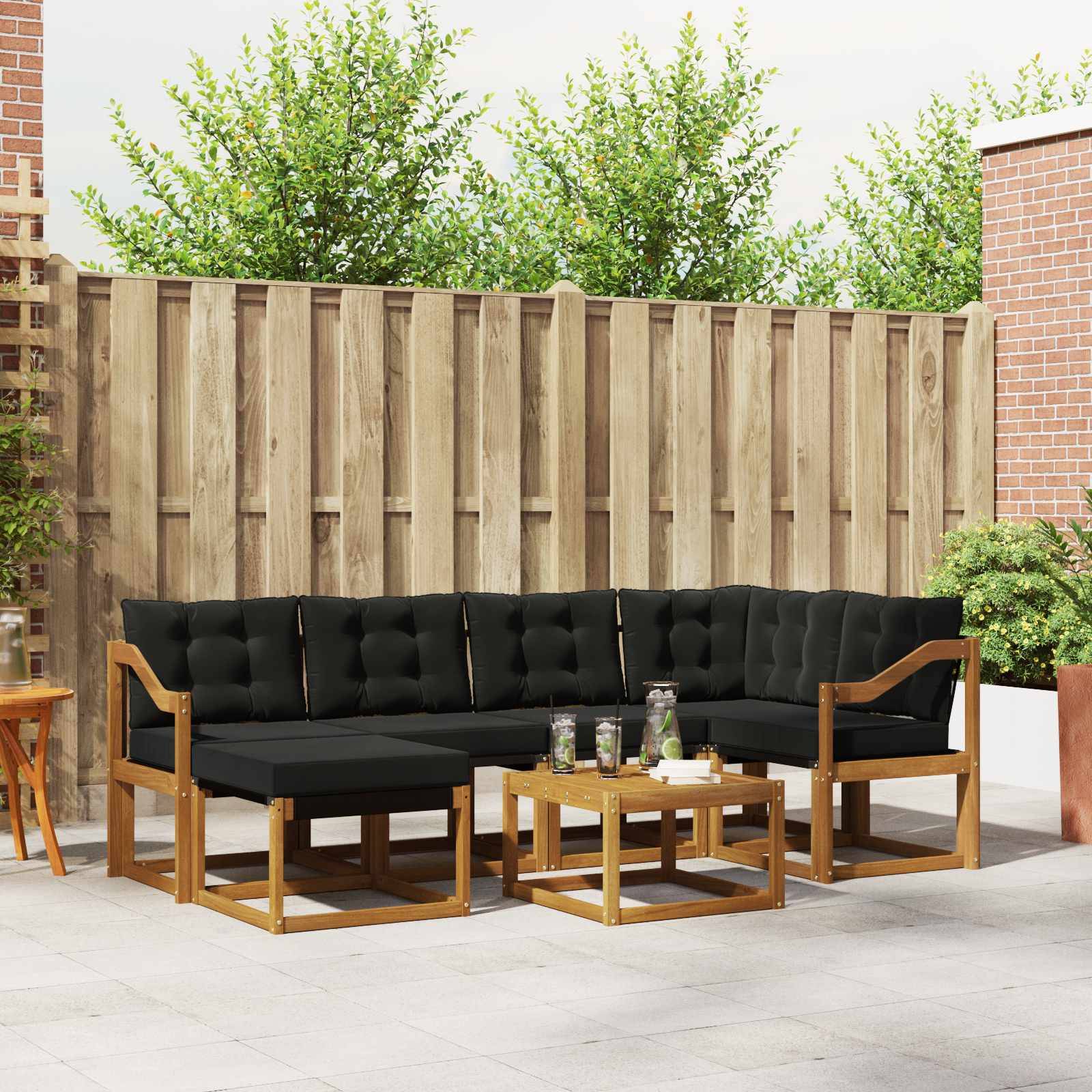 vidaXL Utomhussoffset med kudde 7 pcs Naturlig och svart