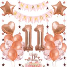 Jxuzh 11-årsdag Dekoration för Flicka - Roséguld Ballonger och Grattis på Födelsedagen Banner