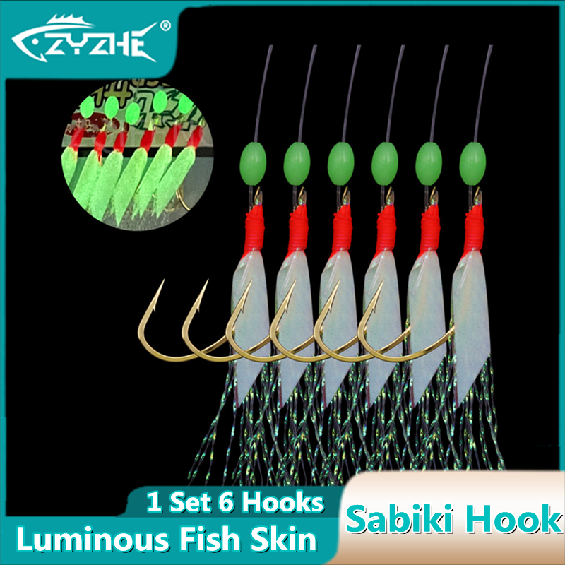 ZYZHE 1/3/5Bags Fishing Sabiki Hook Luminous Fish Skin String Hooks Barbed Hook With Luminous Bead Fishing Rigs Accessories