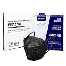 CRAZYCHIC - FFP2 Svart Ansiktsmask Dammmask - CE Certifierad EN 149 Andningsskyddsmask 5 lager - Munmask Hög filtrering - 50 stycken