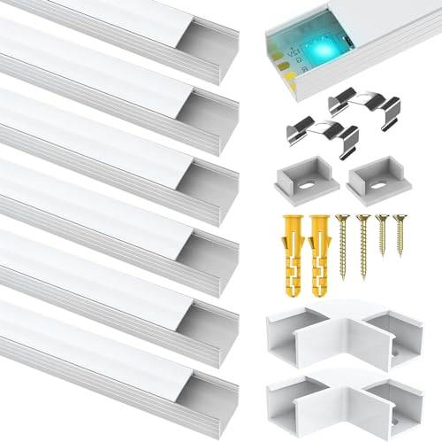 Angdarun LED-profil aluminium 6-pack, LED-profil för bredd upp till 16 mm ränder/ränder, aluminiumprofil 1 m/3,3 fot för LED-kanal