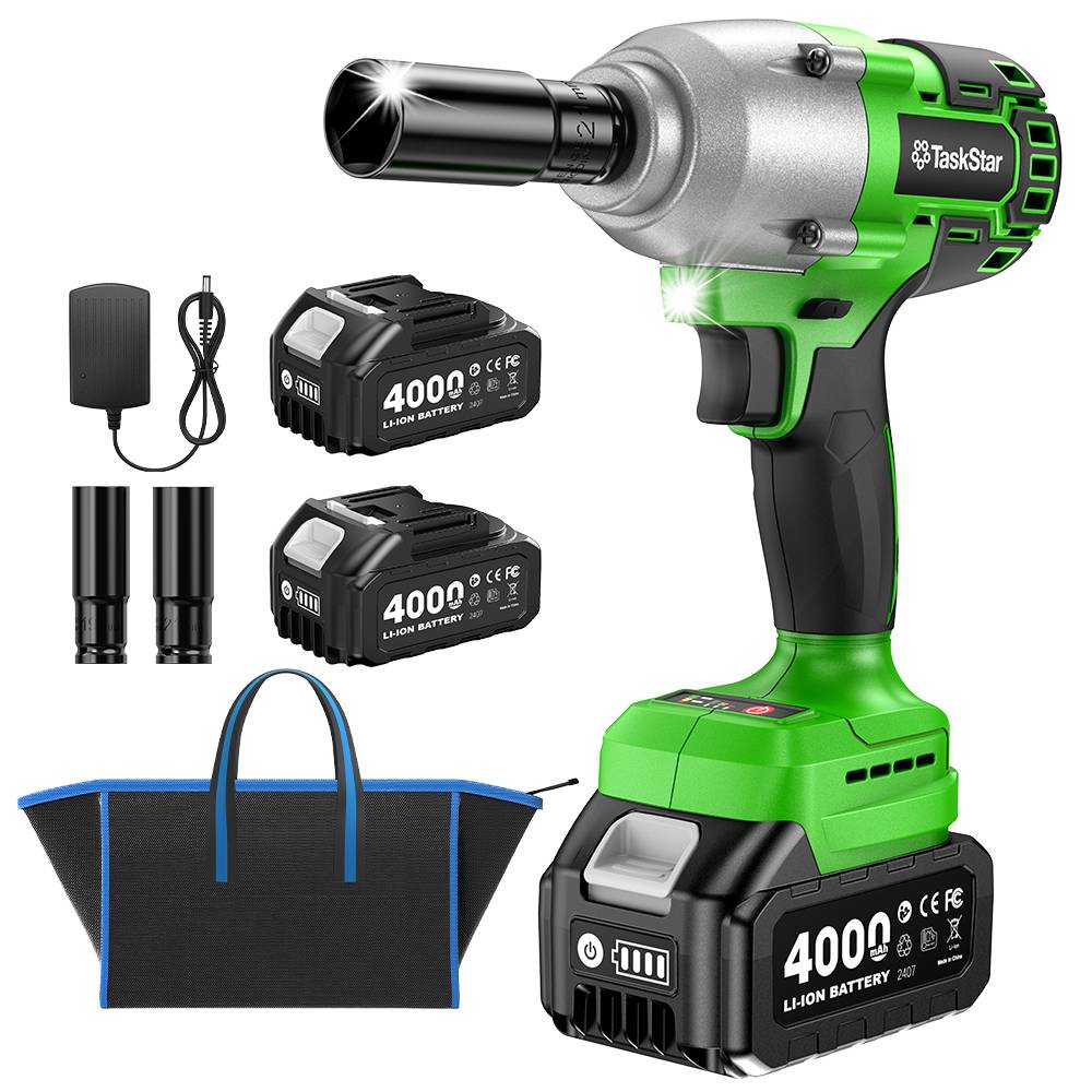 TaskStar Impact Wrench 2000N.m 1/2 Impact Gun High Torque Electric Impact Driver Cordless Impact Wrench with 21V 2x4.0Ah Battery 6 Sockets Electric Impact Gun for Home Car Tire Lug Nut Removal Tool