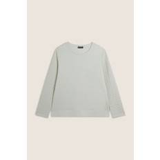 Women's crew neck sweatshirt in viscose with cable-knit sleeves