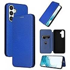 Flippfodral för telefon kompatibelt med Samsung Galaxy A54 5G fodral, lyxigt kolfiber PU + TPU hybridfodral fullt skydd stötsäkert flipfodral kompatibel med Samsung Galaxy A54 5G telefonskydd (blå