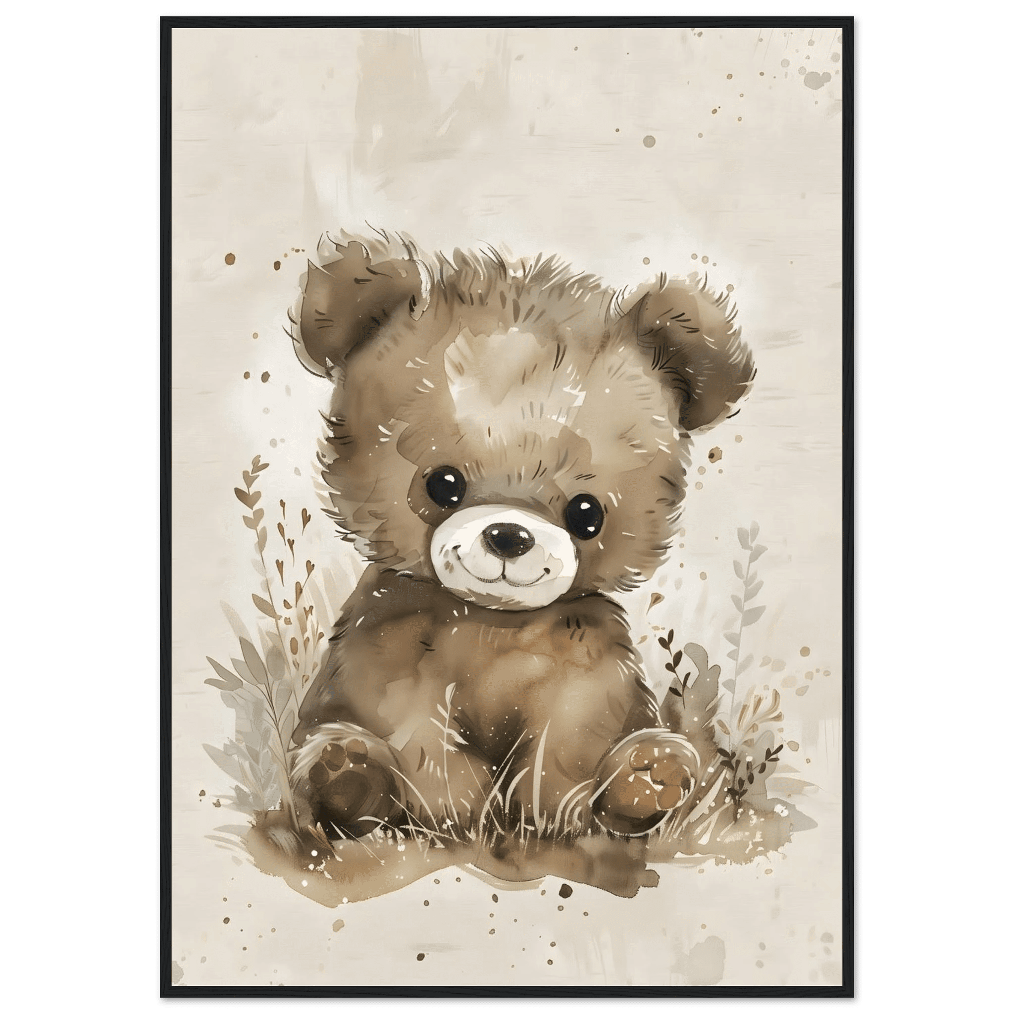 Björnposter-70x100 cm / 28x40″ / Med ram / Svart