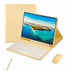 XFTeoux Keyboard Mouse Case för iPad pro 12,9 tum 2022 2021 2020 2018 6:e 5:e generationen 4:e 3:e generationen med keyboard Mouse Set Söt rund nyckel avtagbart fodral med penna,Yellow