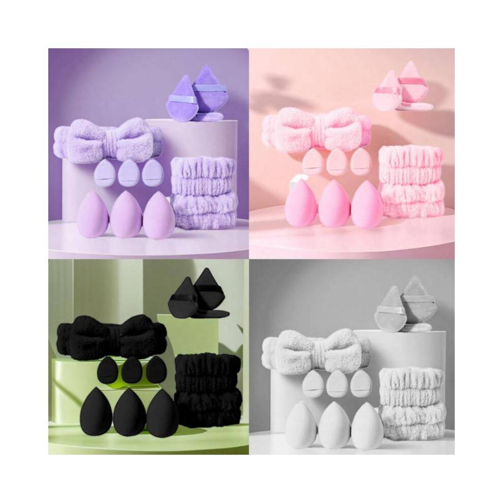 (Violet, 12pcs/1set) 12Pcs Beauty Sponge Set Bowknot Finger Triangle Puff Flocked Air Cushion Makeup Egg