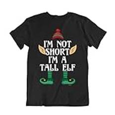 I'm Not Short, I'm A Tall Elf, pojkar eller flickor barn unisex nyhet jul t-shirt, tillverkad av ekologisk bomull, Svart, 12-14 År