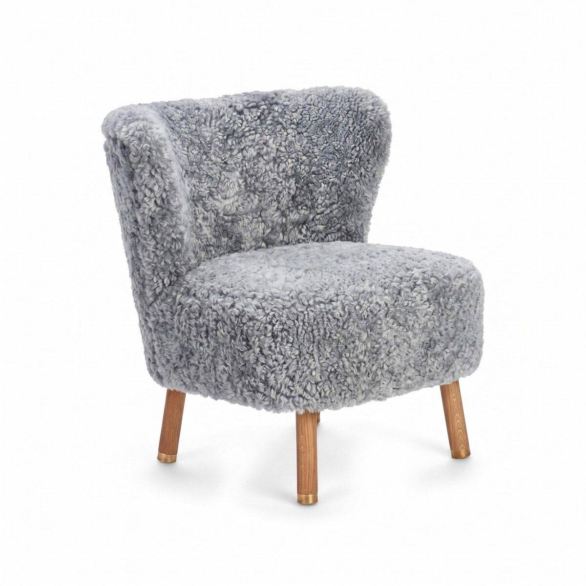 Emil Lounge Chair | Korthåret - Lysegrå / Eg m. messing