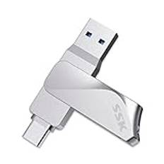 SSK 256 GB USB C Flash Drive Dual Drive 2 i 1 OTG USB 3.2 typ C Memory Stick Thumb Drive, Thunderbolt Pen Drive upp till 200 MB/s Transfer Speed Photo Stick för Android PC/surfplatta/Mac/bärbar dator