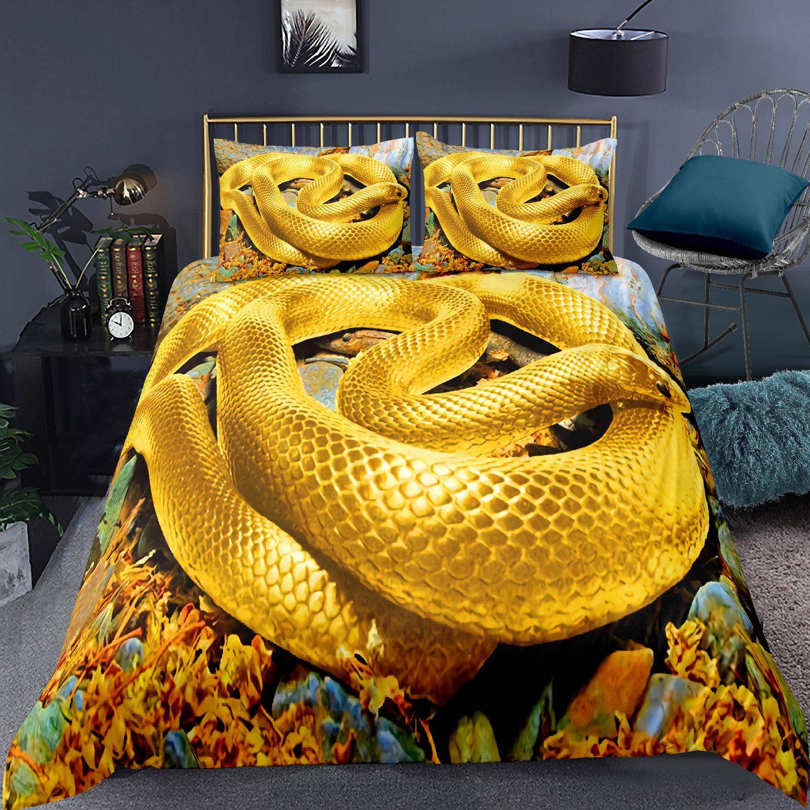 3D Orm Påslakanset för Barn Pojkar Tonåringar Grön Orm Påslakan 3D Reptiltryck Sängkläder Vilda Djur Täcke 90X200cm 2PCS