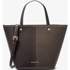 MK Flora Medium Signature Logo and Pebbled Leather Tote Bag - Brown - Michael Kors