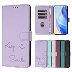 för Samsung Galaxy S23 Ultra fodral, stöttåligt PU-läder flip plånbok telefonfodral präglat leende skyddande fodral med korthållare magnetisk stängning ställ för Samsung Galaxy S23 Ultra Lavender