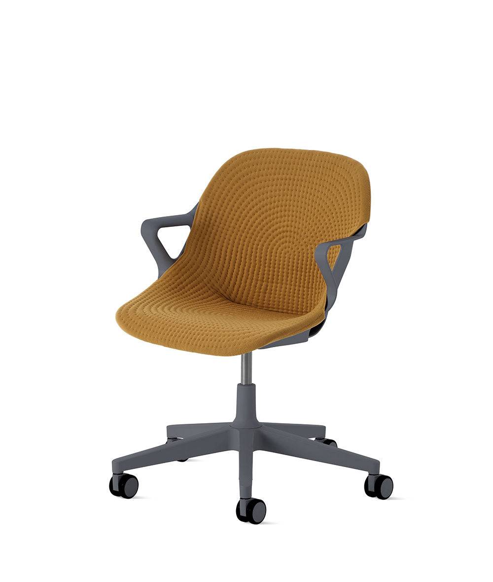 Zeph-stoel vaste armleuningenCarbon in Unibody/Mustard Seed by Herman Miller