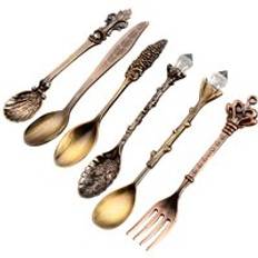 6 st / set sked kaffesked set vintage bordssked antika teskedar kaffe kunglig stil metall snidade gaffel matskedar