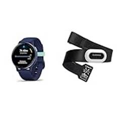 Garmin vívoactive 5, AMOLED GPS Smartwatch, Marineblau & Brustgurt zur Aufzeichnung von Herzfrequenz und Laufeffizienz