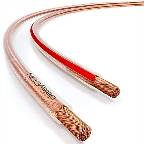 deleyCON 10m Lautsprecherkabel 2x 4,0 mm² - reines Kupfer - OFC Speaker Cable Kabel - Audio Boxenkabel für HiFi Lautsprecher & Surround - Polaritätskennzeichnung - Transparent