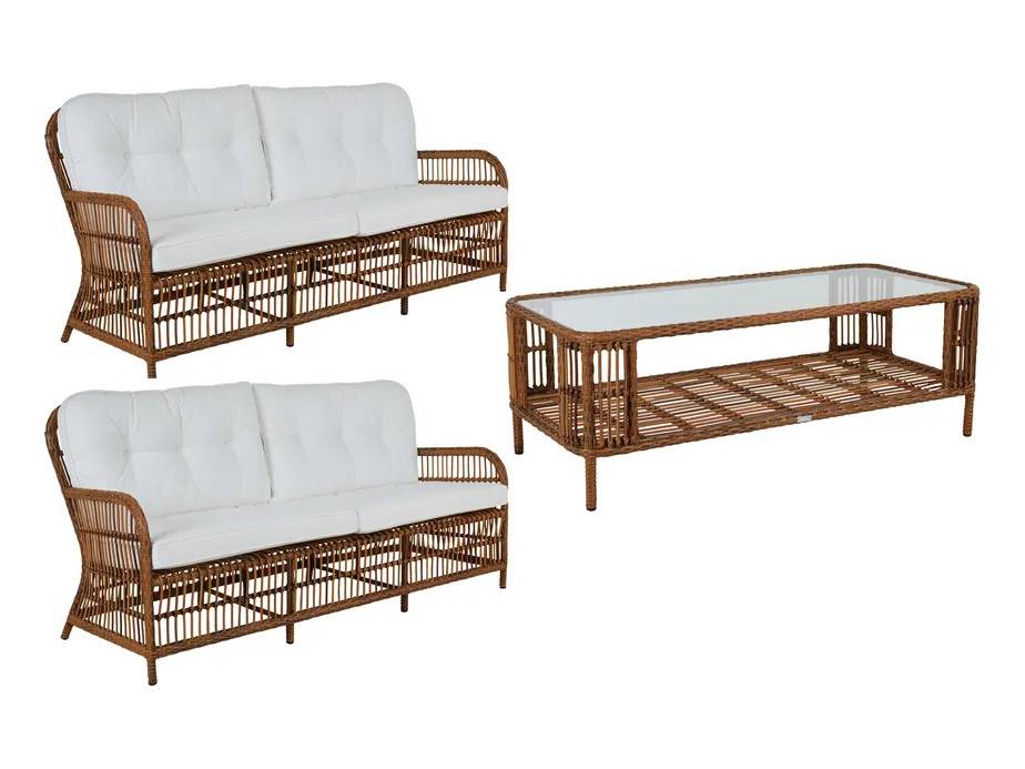 Brafab Anemon soffgrupp Natur med offwhite dyna 2 st 3-sitssoffor & bord