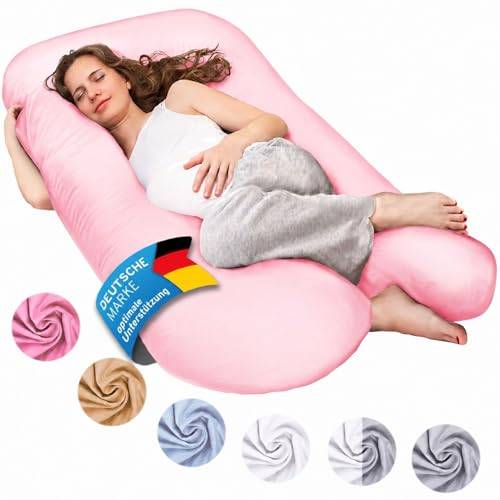 SMOOTHY Gravidkudde, sidosovkudde, kroppskudde, babykudde och amningskudde i U-form med avtagbart och tvättbart överdrag av 100% bomull (junior XL, 120 x 70 cm, rosa)