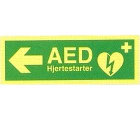 Hjärtstartare / AED, med pil, vänster - självhäftande folie 105 x 297 mm