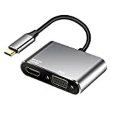 USB C till HDMI VGA-adapter, 4K HDMI/1080P VGA USB-C 2-i-1-hub Thunderbolt 3 till HDMI VGA-omvandlare för MacBook/Pro/Air, Chromebook Pixel, Dell XPS 13/15, Samsung Galaxy S22/S21/S20, mer